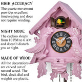TIMEGEAR Cuckoo Clock with Night Mode, Singing Bird, Wooden Decorations and Swinging Pendulum (Pink) TIMEGEAR
