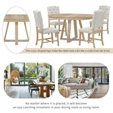 Merax 5 Piece Round Dining Table Set with Extendable Table and 4 Upholstered Chairs, Wood Kitchen Dining Table Chair Set for Dining Room, Living Room, Functional Furniture Retro Style (Natural) Merax