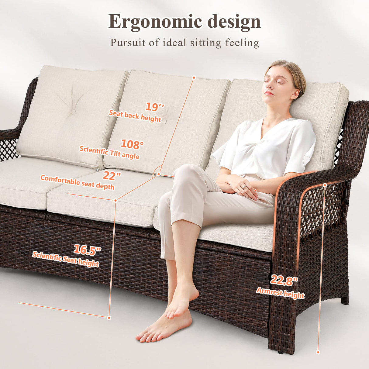 HOMREST 6 Pieces Patio Furniture Set, Wicker Patio Conversation Sets, Outdoor Sectional Rattan Sofa Chairs with Coffee Table, High Back, Ottoman, Cushions for Porch, Deck, Garden, Backyard (Beige) HOMREST