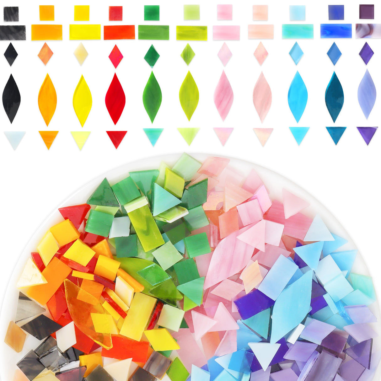 Mosaic Glass Pieces Tiles for Adults: LATIIZ 320Pcs Rainbow Color Mixed 5 Shapes Stained Glass Bulk for Beginner Artist - Mosaics Kit for Making Art Project Craft DIY Lamp Vase Coaster Stepping Stone Latiiz
