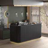 ONNAHOMEStlyle 70.87in Black Curved Reception Desk with Lock Counter, Mid Century Front Desk Reception Room Table with LED Lights, Retail Counter for Checkout, Lobby, Beauty Salon ONNAHOMEStlyle