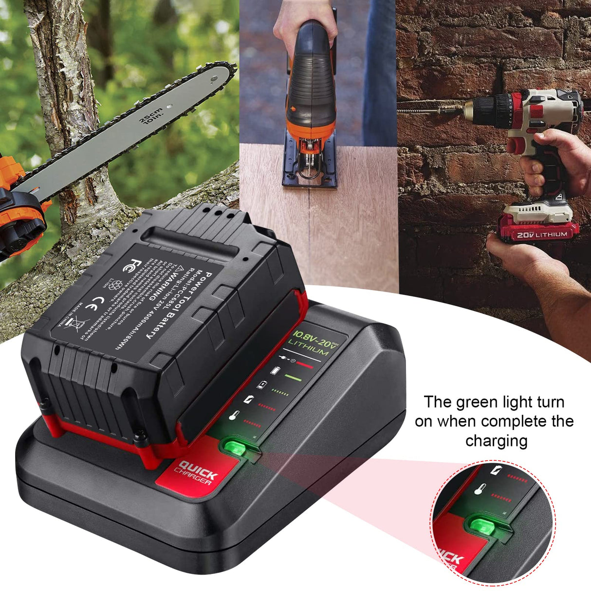 Quick Charger [for Porter-Cable 20V MAX] & [for Black+Decker 20V MAX] Lithium Battery PCC680L PCC681L PCC682L PCC685LP PCC699L and Battery LBXR20 LBXR2020 LBX4020 Futurebatt