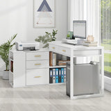 L Shaped Desk with 5 Drawers Modern Executive Desk Wood Home Office Desk with Adjustable Shelves, 55 Inch Large Computer Desk Writing Table with File Storage Cabinet for Home Office Halitaa