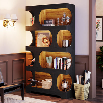 Tribesigns 71" Modern S-Shaped Tall Bookcase – 4-Tier Decorative Storage Shelf in Black - WoodArtSupply