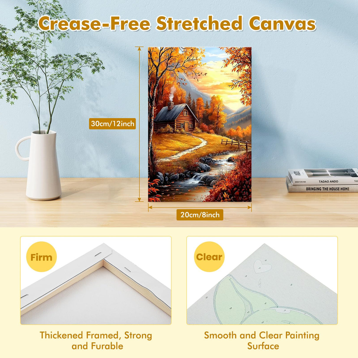 Bowetile Fall Framed Paint by Numbers for Adults, Adults' Paint-by-Number Landscape Kits on Canvas, Easy Acrylic Number Painting Crafts Kits Halloween Gifts for Home Decor, 8x12in Bowetile