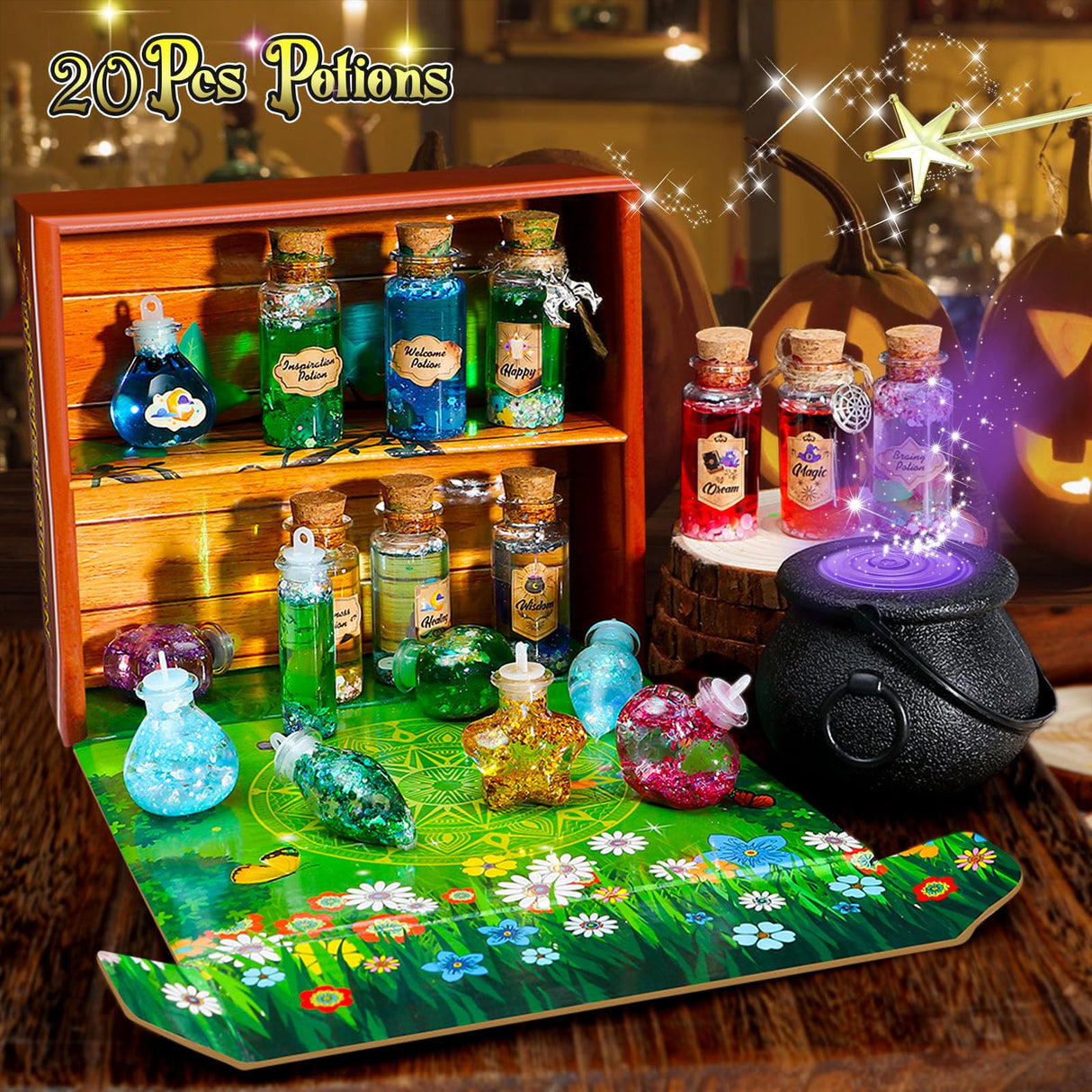 B Bascolor Potion Kits for Kids Girls Toys, 20 Magic Themed Witch Mix Potion Bottles/Cauldron/Magic Carry Case, Kids Potion Making Kit, Halloween Christmas Birthday gifts for girls kid age 6 7 8-10-12 B Bascolor