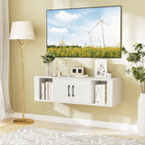 GOFLAME Floating TV Stand, Wall Mounted TV Console Table with Doors, Entertainment Media Center Under TV, Modern TV Cabinet for Living Room, Bedroom, Office, White GOFLAME
