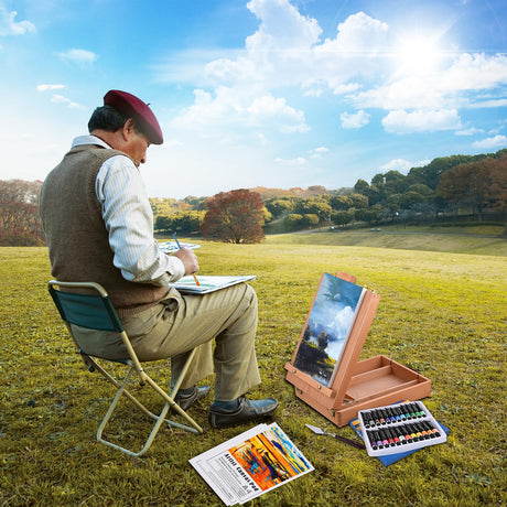 Tabletop Easel Acrylic Paint Set, 40 Pack Painting Kits for Adults, Painting Supplies with 24 Acrylic Paints, 10 Brushes, Art Easel, Paint Palette, Canvas, Paint Set Gifts for Students Artist Beginner Goldge