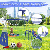 Swing Sets for Backyard with Kids Slide Outdoor Heavy-Duty Metal Playset for Kids 440lbs 5 in 1 Swing Set with Slide, Saucer Seat, Belt Seat, Soccer Goals and Basketball Hoop SENCHO GINSYTALIOR