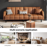 Fadware 78” Faux Leather Couch, Convertible Futon Sofa Bed with Adjustable Backrest, Mid Century Leather Sofa Loveseat with Side Pockets& Metal Leg, Modern Leather Sleeper Sofa for Living Room Bedroom Fadware