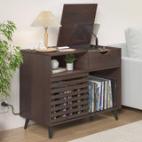 Lisicues Record Player Stand, Vinyl Record Cabinet with Power Outlet Holds Up to 200 Albums, Turntable Stand Table, Fluted Sliding Door, Living Room(Walnut) Lisicues