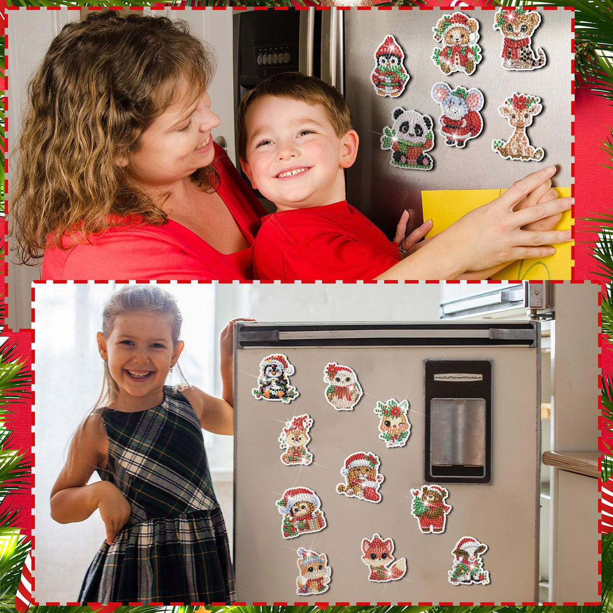 Xuhal 30 Pcs Christmas Diamond Painting Magnets Christmas Animal Diamond Art Magnet Kits for Adults Cute 5D Rhinestone Xmas Santa Hats Animal Refrigerator Magnetic Sticker for DIY Craft Fridge Gifts Xuhal