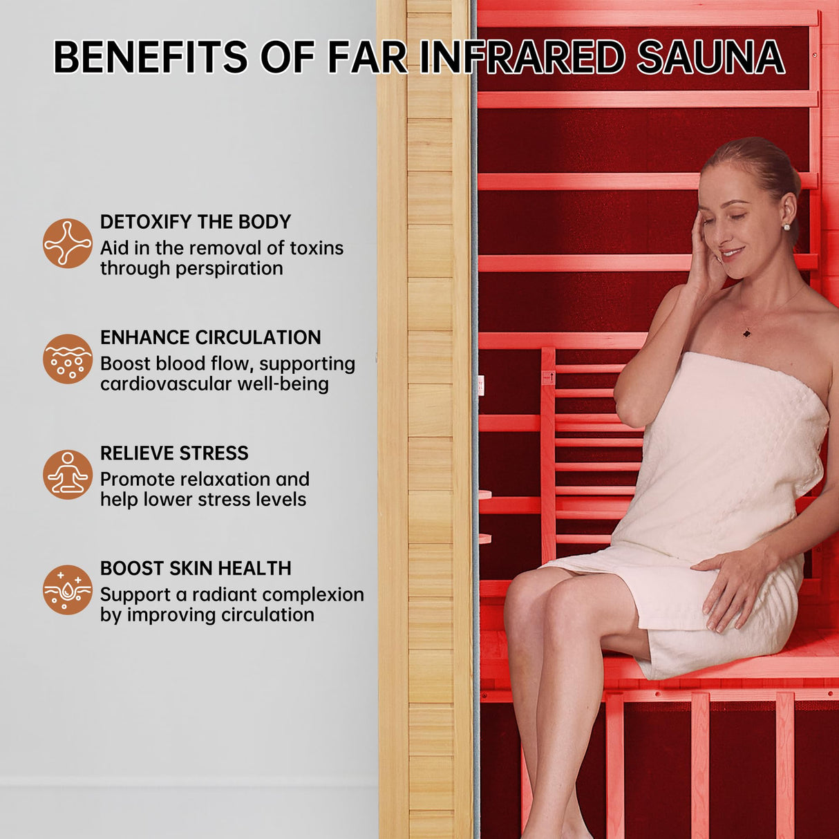 springspa Far Infrared Sauna 1 Person Indoor Sauna Spa Room, Canadian Hemlock Wooden Infrared Saunas for Home with Low Emf Lighting, Bluetooth Speakers, LCD Control Panel, 9 Chromotherapy springspa