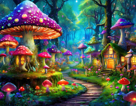 Majestic Value Brand 500 Piece Adult Puzzle of a Mystical Mushroom Fantasy Village Springbok