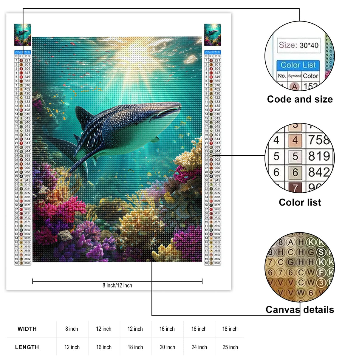 CVFASH Whale Shark Diamond Art Painting Kits for Adults, 5D Coral Reef Diamond Painting Dots Art Kits for Adults Beginner DIY Gifts Art Diamond Home Wall Decor 12x16 INCH CVFASH