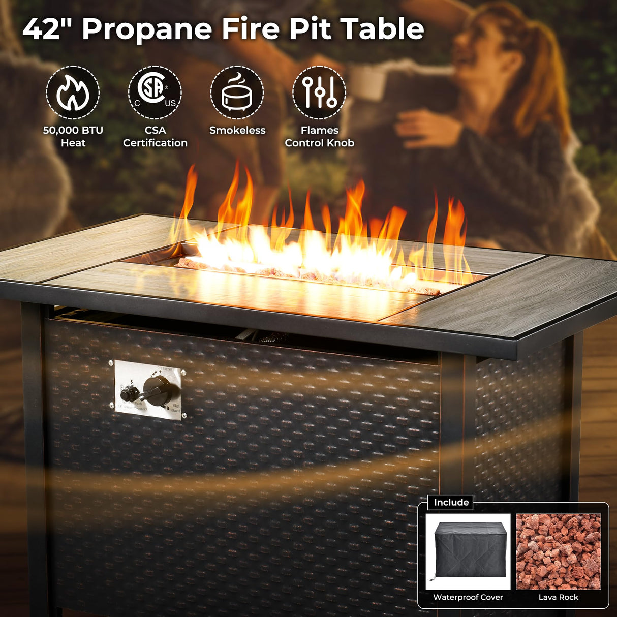 ovios 10 Piece Outdoor Patio Furniture Set with Fire Pit Table,Conversation Sectional Wicker Couch with Swivel Chairs,Modern Outside Sofa for Balcony Backyard, Black ovios