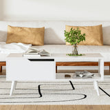 DIYART White Coffee Table, Mid Century Modern Coffee Table with Drawer & Shelf, 39'' Wooden Simple Console Table for Living Room DIYART