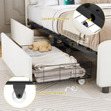 MSmask Twin Bed Frames with 4 Storage Drawers and LED Lights, Velvet Upholstered Platform Bed Frame with Height Adjustable Headboard, LED Bed Frame with Type C & USB, No Box Spring Needed, White MSmask