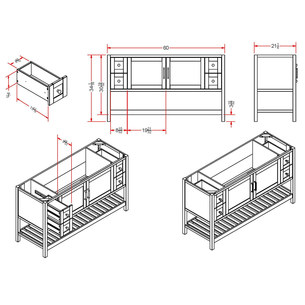Alaterre Furniture Bennet 60 Inch Bathroom Vanity - Freestanding Cabinet Without Sink - Large Wood Vanity with Soft-Close Shaker Doors (Gray) Alaterre Furniture