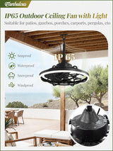 Fanbulous Outdoor Ceiling Fans with Light for Patios, 20" Weatherproof Plug in Ceiling Fan, Gazebo Fan Remote&APP Control, 3CCT Dimmable,Caged Ceiling Fan with Hanging Hook for Porch, Pergola,Canopy Fanbulous
