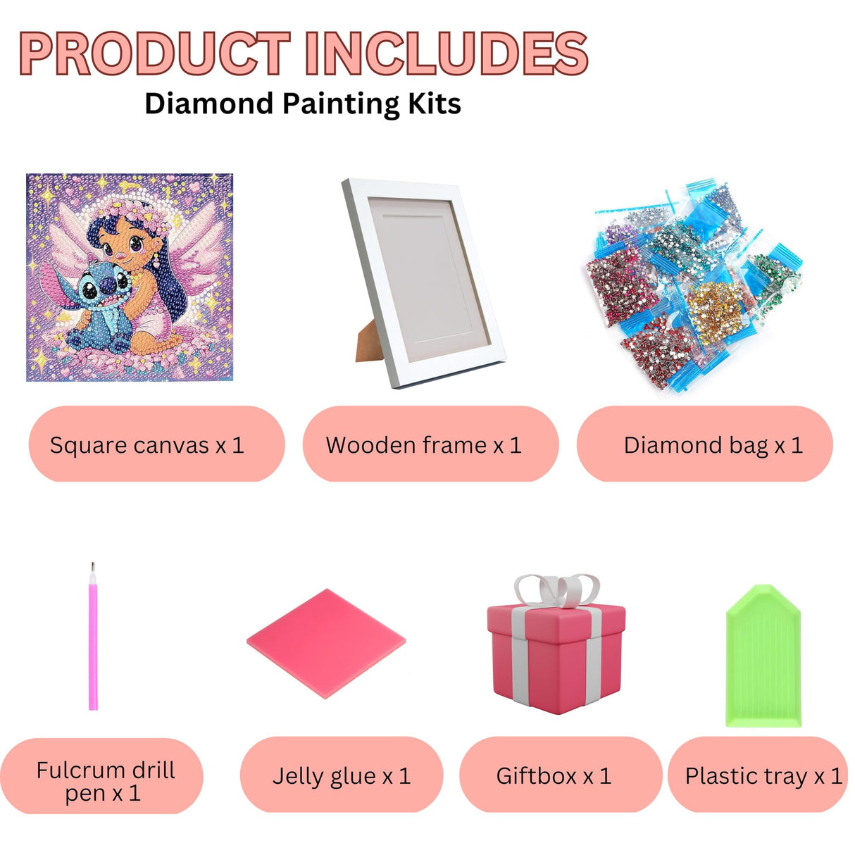 USACRAFT Cute Diamond Painting Kits, Mosaic Kit, Large 7x7 Natural Wooden Frame, Pre-Mounted Canvas, Sparkling Crystal Gems, Pen, Arts & Crafts Tray, Gum. Famous Characters, St.Girl USACRAFT