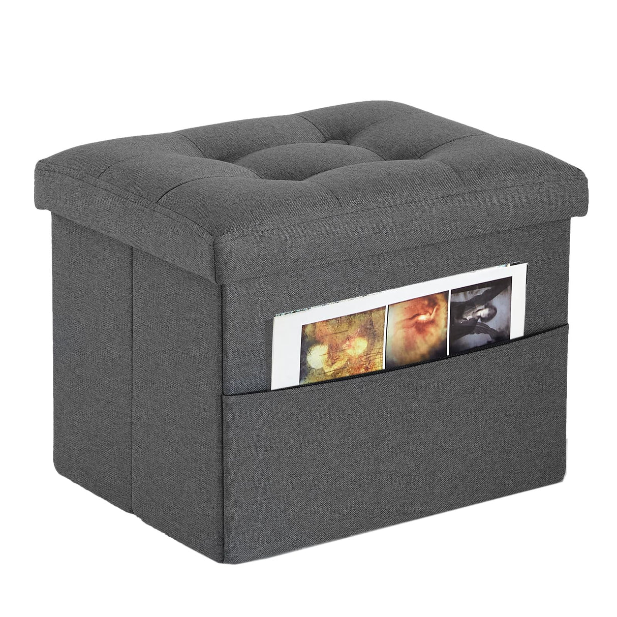 ALASDO Ottoman Storage Ottoman Footrest with Side Pocket Folding Ottoman with Srorage Small Ottoman for Living Room Study Bedroom Grey L17W13H13inches ALASDO