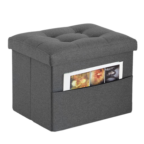 ALASDO Ottoman Storage Ottoman Footrest with Side Pocket Folding Ottoman with Srorage Small Ottoman for Living Room Study Bedroom Grey L17W13H13inches ALASDO