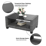 GarveeLife 5 Pieces Patio Furniture Set, 7-Seater Rattan Wicker Patio Conversation Sets with Coffee Table, Outdoor Sectional Patio Sofa Set, Grey Rattan and Grey Cushions GarveeLife