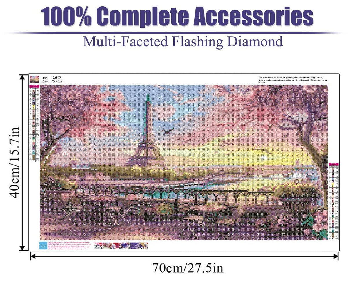 5D Large Diamond Art Painting,Eiffel Tower Diamond Art Kits for Adults,DIY Full Drill Crystal Rhinestone Arts and Crafts,Cityscape of Paris Art Painting with Diamond Home Wall Decor 27.5 X 15.7inch pchmcu