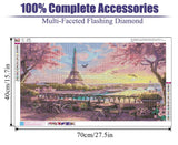 5D Large Diamond Art Painting,Eiffel Tower Diamond Art Kits for Adults,DIY Full Drill Crystal Rhinestone Arts and Crafts,Cityscape of Paris Art Painting with Diamond Home Wall Decor 27.5 X 15.7inch pchmcu