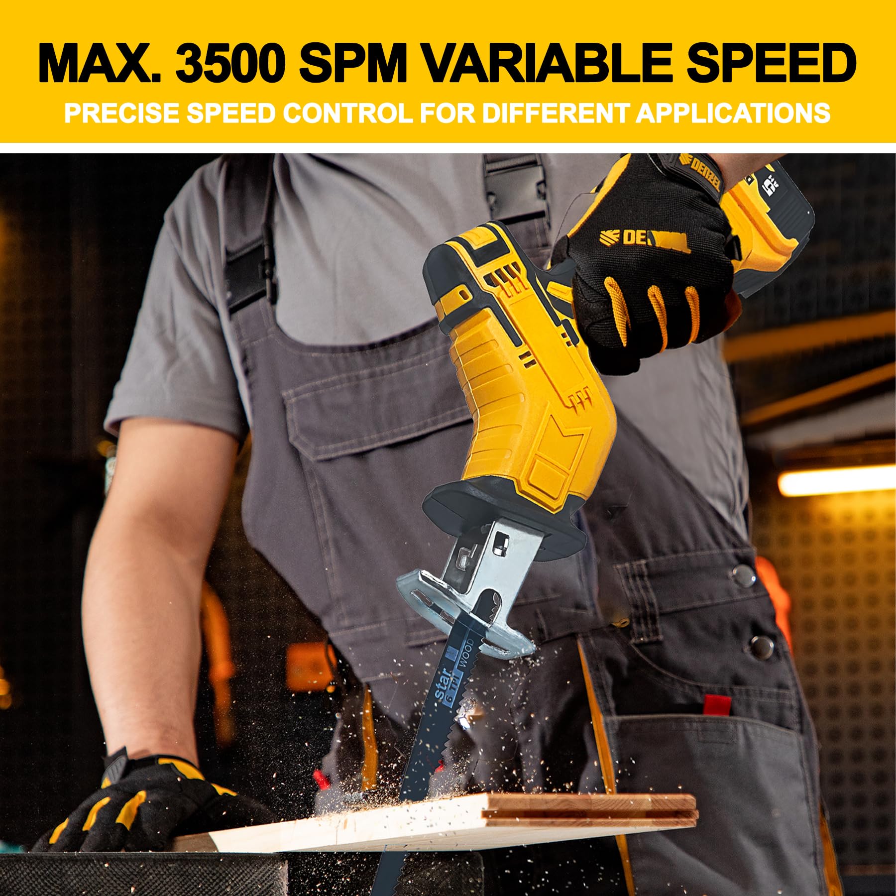 Cordless Reciprocating Saw for DeWalt 20V Battery, Brushless Power Recipro Saw, 0-3500SPM Variable Speed, Tool-free Blade Change, 4 Saw Blades Kit for Wood/Metal/PVC Cutting, Bare Tool - WoodArtSupply