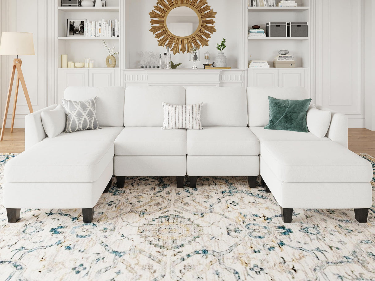 Huatean Home Modular Sectional Sofa, Convertible U Shaped Sofa Couch with High Density Memory Foam, 6 Seat Comfy Modular Sofa Couch for Living Room, Modern U Shaped Sectional Sofa, White Huatean Home