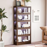 BONITURE Display Cabinet with Acrylic Glass Doors,5-Tiers Curio Cabinet with LED Lighting for Collectibles, Collectibles Toy Organizers Rack & Display Shelf Display Case Storage Cabinet, Walnut BONITURE