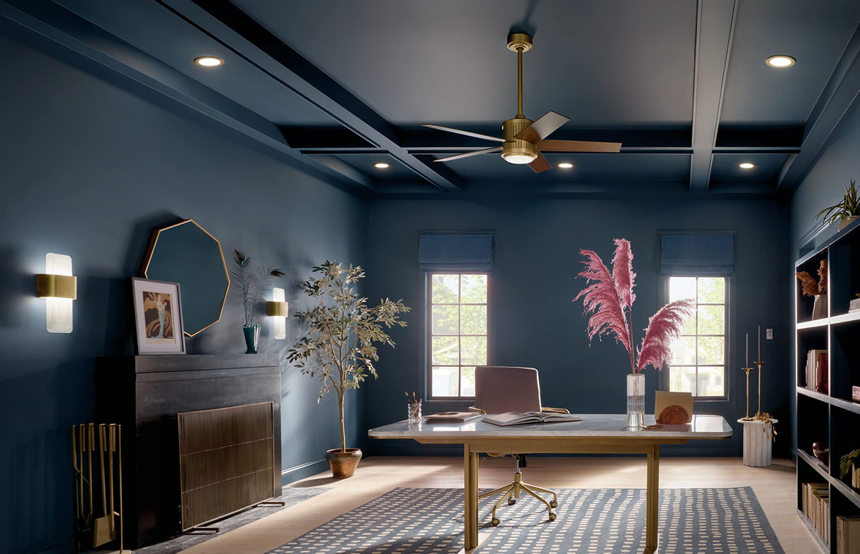 Kichler Brahm Collection 48 Inch Indoor Ceiling Fan with LED Light in Natural Brass Finish with Reversible Blades, for Living Room, Dining Room, Kitchen and Bedroom, (48" DIA x 15.5" H), 300048NBR Kichler