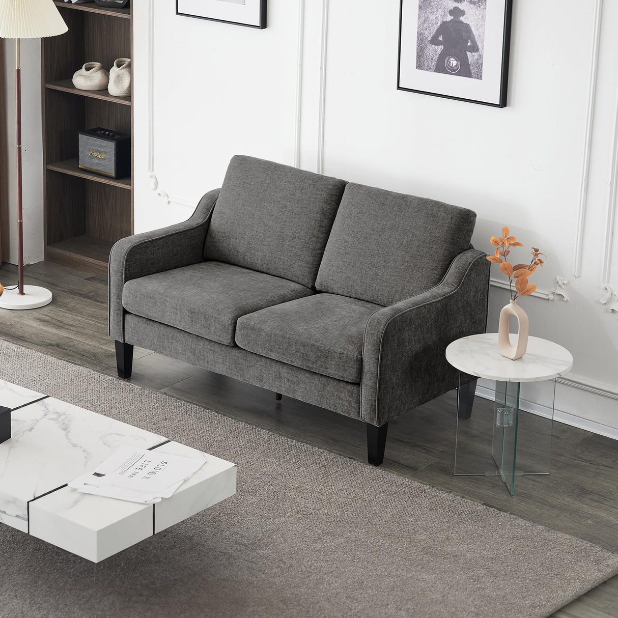 VINGLI 53" Wide Love Seat, Mid-Century Modern Loveseat Sofa Couch with Solid Legs, 2 Seater Sofa Couches with Scooped Armrest for Small Spaces, Living Room, Dorm, Bedroom, Apartment (Light Grey) VINGLI