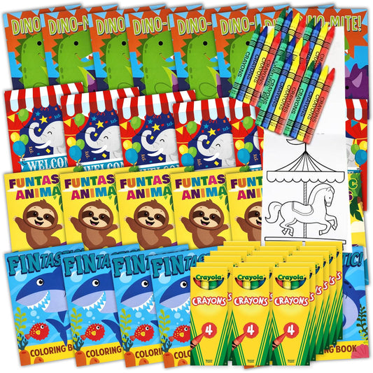 Bulk Coloring Books For Kids (72 Pack) Mini Coloring Books & Crayons, Party Favors, Fun Activity, Giveaways, Mini Travel Books | Assorted Designs