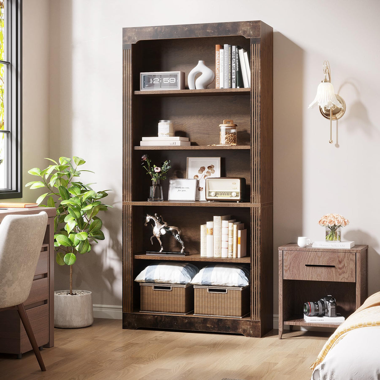 Tribesigns 70-Inch Rustic Brown 5-Tier Bookcase for Home and Office Tribesigns