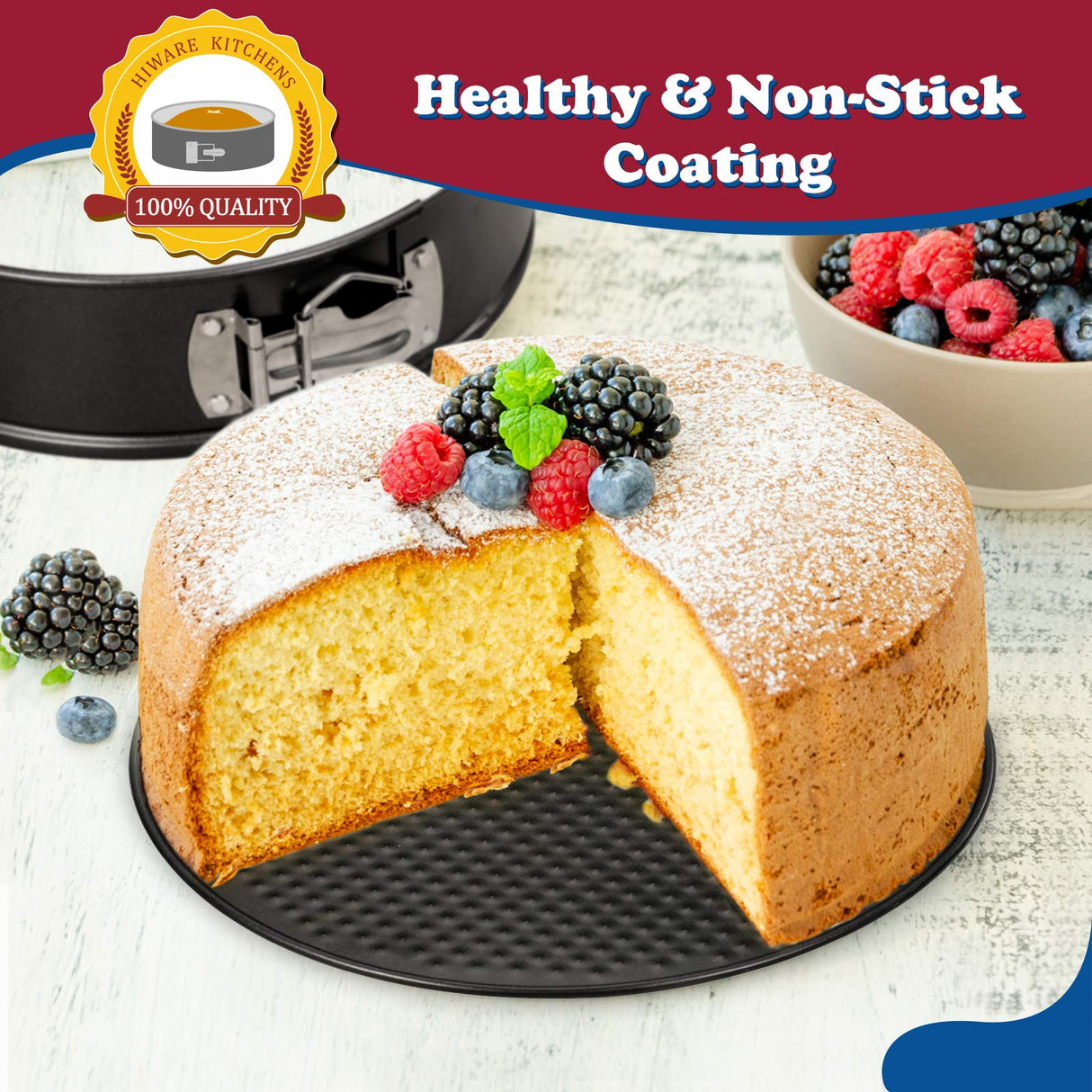 HIWARE 9 Inch Non-stick Cheesecake Pan Springform Pan with Removable Bottom/Leakproof Cake Pan - Black HIWARE