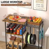 Rustic Brown 5-Tier Kitchen Stand with Pots Rack and 6 S Hooks - Multifunctional Storage Solution for Microwaves and Coffee Bars 3IngSeagulls