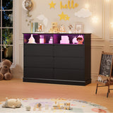 GarveeHome Dresser for Bedroom, 6 Drawer Dresser with LED Lights and Charging Station, Wide Chest of 6 Drawers with Open Space, Modern Large Capacity Storage Cabinet, Living Room, Hallway, Black GarveeHome