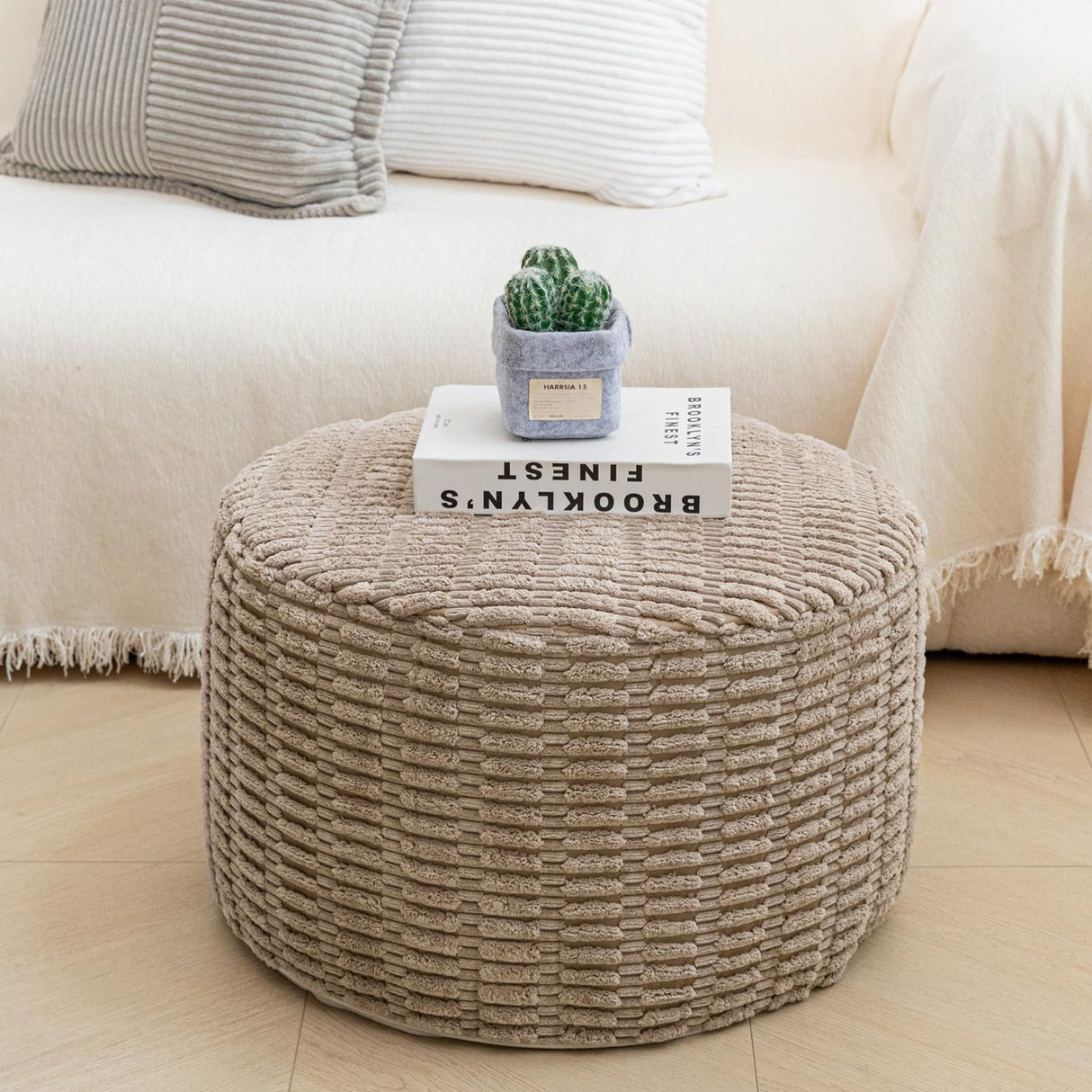 Asuprui Pouf Ottoman Stuffed Round Modern Foam Filled Ottoman Foot Rest Foot Stool Poufs for Living Room Chair Foot Stool Decorative Boho Foot Stool for Wedding Christmas Party Asuprui