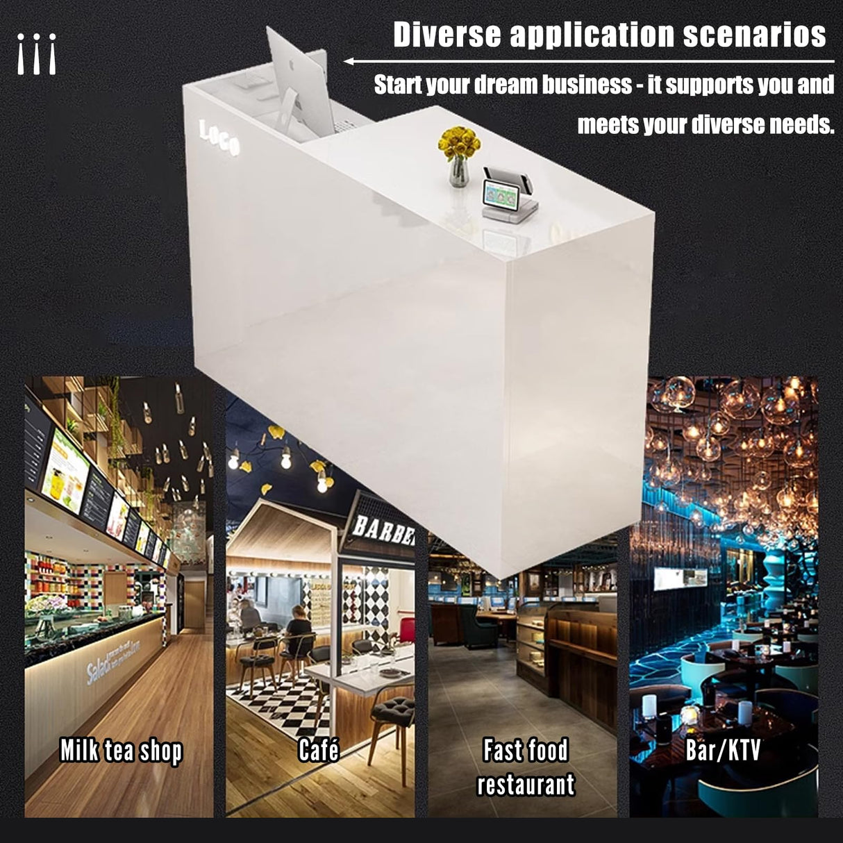 Reception Desk with Counter, L 35.4-74.8'' , Modern Front Desk Reception Counter, Solid wood ecological board, large storage space,with Storage Drawers, front office desk for Salon, Office, Lobby EQWZUPD