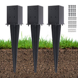 POSTYBAY 3 Pcs 4"x4" Fence Post Anchor Ground Spike 22"(Internal 3.6"x3.6"), Fence Stakes Post Base with Black Powder-Coated for Deck,Fence,Porch,Railing,Mailbox POSTYBAY