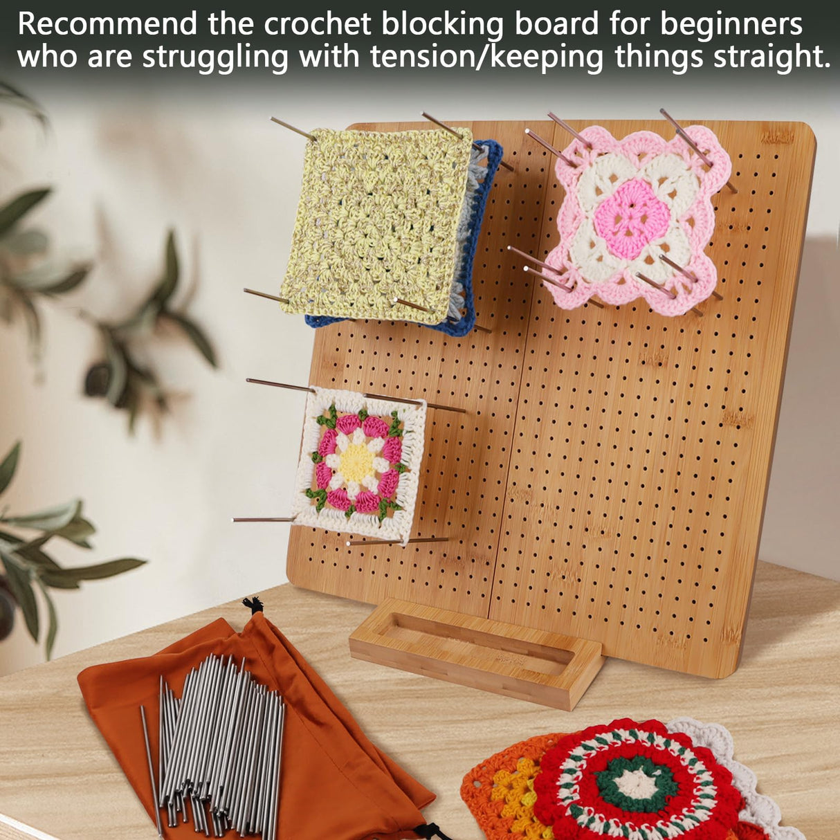 Newkita 15.5" Foldable Crochet Blocking Board with 40 Steel Pegs/Pins for Granny Squares & Small Projects, Adults Newkita