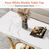 Tribesigns Rectangle Coffee Table, 47.24-inch Modern Coffee Tables for Living Room, 2-Tier Faux Marble Wood Coffee Table with Geometric Legs, Furniture with Storage Shelf (White & Gold) Tribesigns