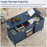 LEYAOYAO 48" Fluted Lift Top Coffee Table with Hidden Storage & Adjustable Shelves, Lifting Tabletop Large Rectangular Coffee Tables, Mid Century Modern Wood Center Table for Living Room, Nave Blue LEYAOYAO
