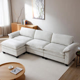 mestyl Comfy Sectional Couch with Ottoman, L Shaped 3 Deep Seat Fluffy Cloud Sofa, 120" Modern Modular Soft Couches Set for Living Room, Chenille, Beige White, MT001 mestyl