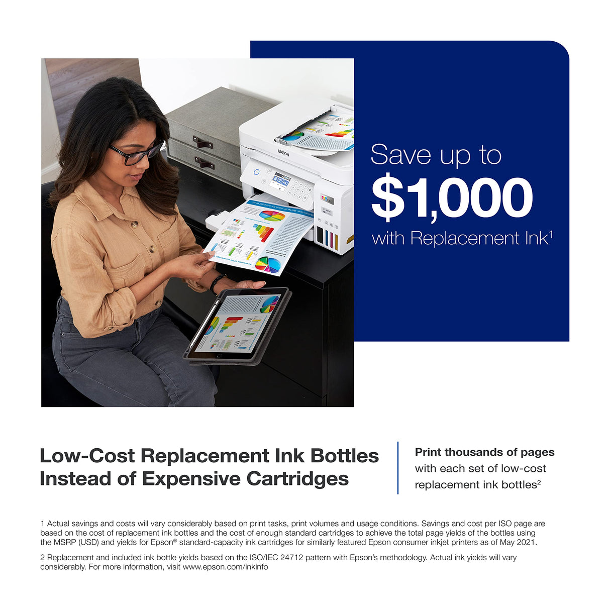 Epson EcoTank ET-3850 Wireless Color All-in-One Cartridge-Free Supertank Printer with Scanner, Copier, ADF and Ethernet – The Perfect Printer Home Office,White Epson