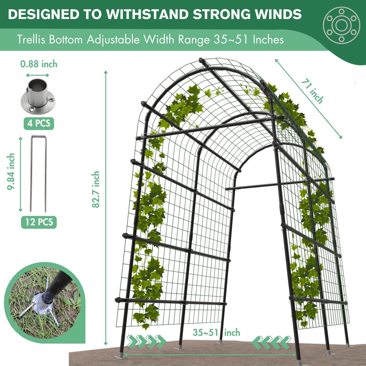 Garden Arch Trellis 7FT Extra Tall Polyethylene-Coated Stainless Steel Garden Trellis for Climbing Plants Outdoor Garden Trellis Arch for Cucumber Trellis, Gardening Trellis with Clips Trellis Netting montresor