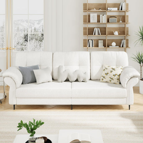 GarveeHome 83.5" Sofa for Living Room,Modern Sofa Couch- 3 Seater Sofa with Removable Pillows,Comfy Sofa Couch with Wide Seats,Teddy Fleece Sofa,Couch for Living Room Apartment Lounge,White GarveeHome